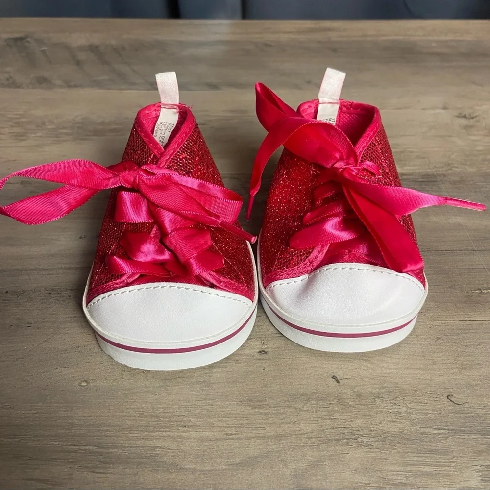 BAB Build a Bear Pink Sparkling Glitter High‎ Top Tennis Shoes Sneakers Pair